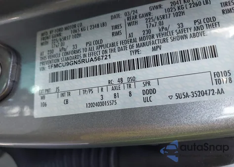 2024 Ford Escape Active из США, поврежденный, VIN 1FMCU9GN5RUA56721